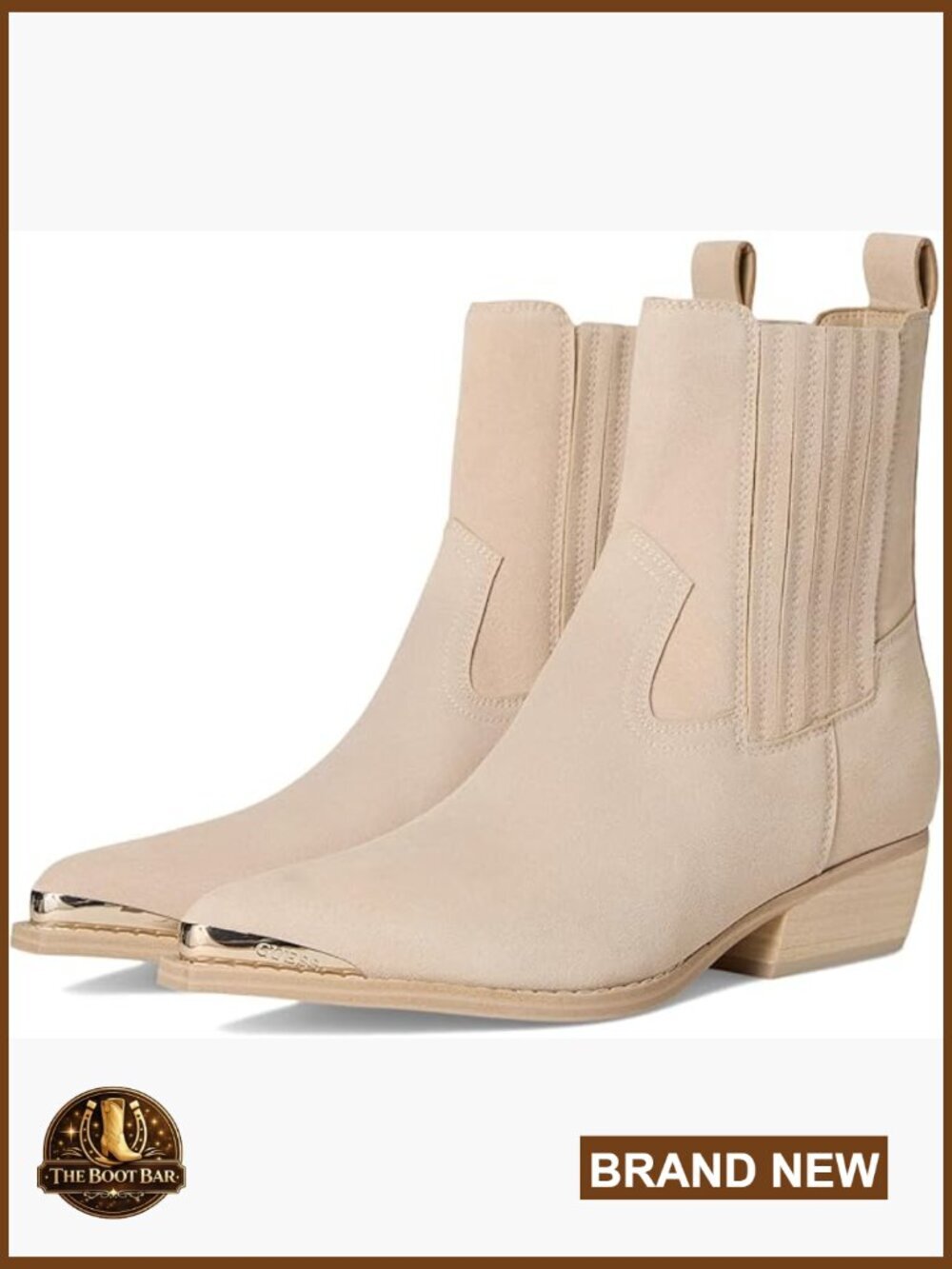 Suede Ankle Booties with Western Style Pull-On Chelsea Boots Block Heel - Picture 1 of 7
